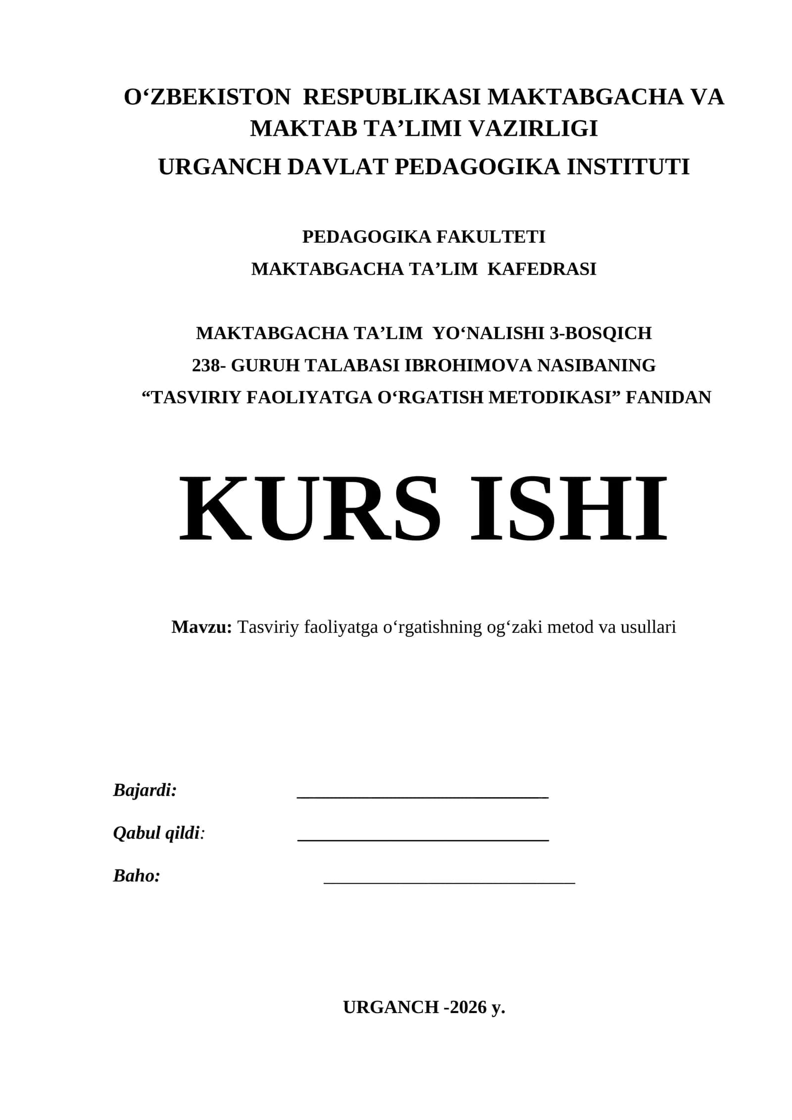 Tasviriy faoliyatga oʻrgatishning ogʻzaki metod va usullari