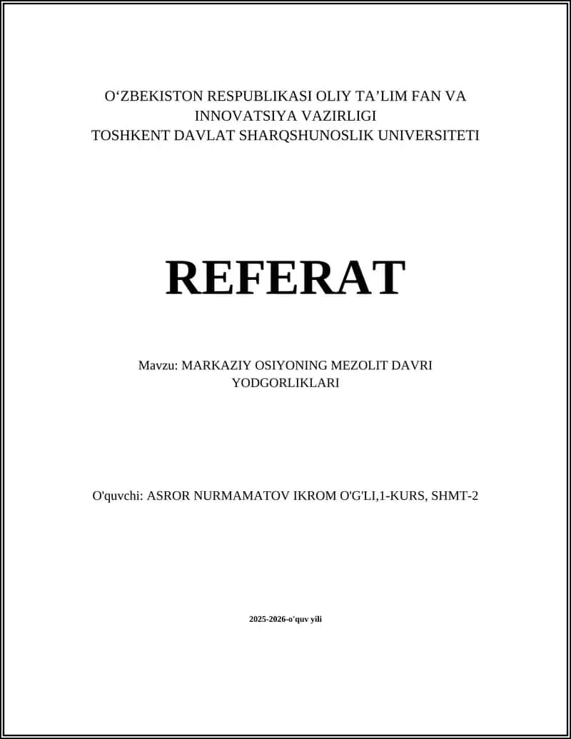 MARKAZIY OSIYONING MEZOLIT DAVRI YODGORLIKLARI
