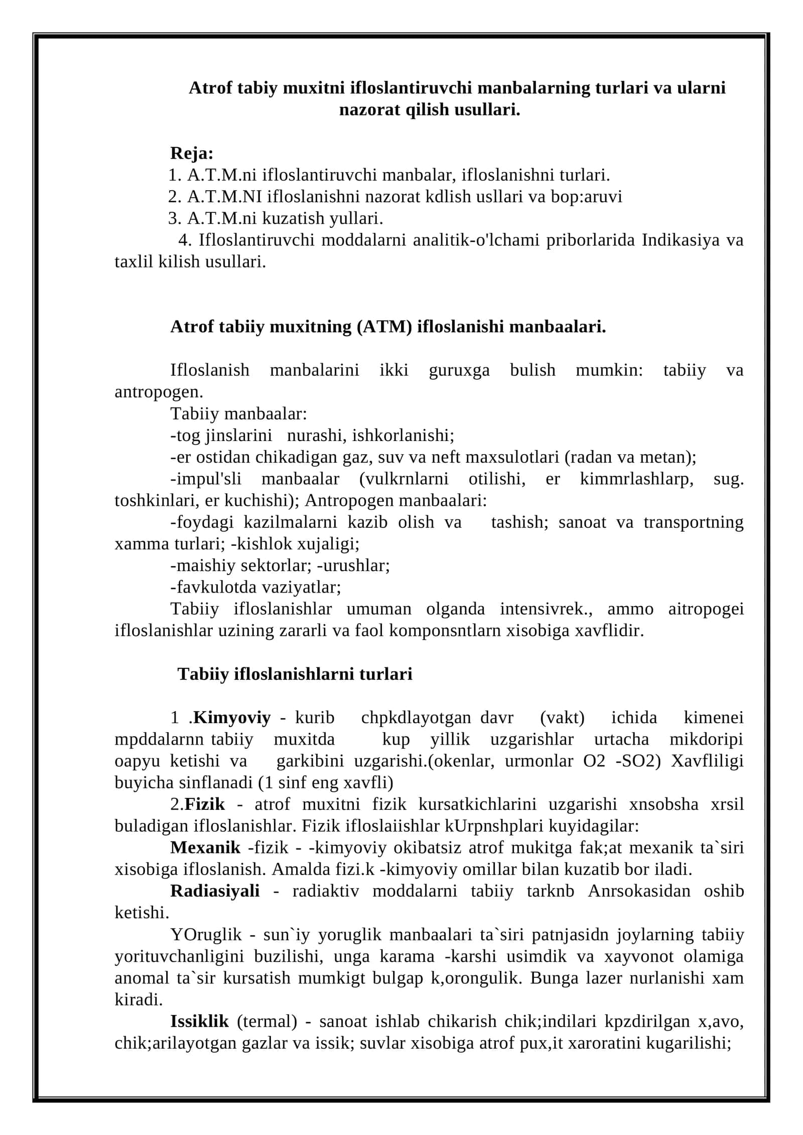 Atrof tabii muxitni ifloslantiruvchi manba