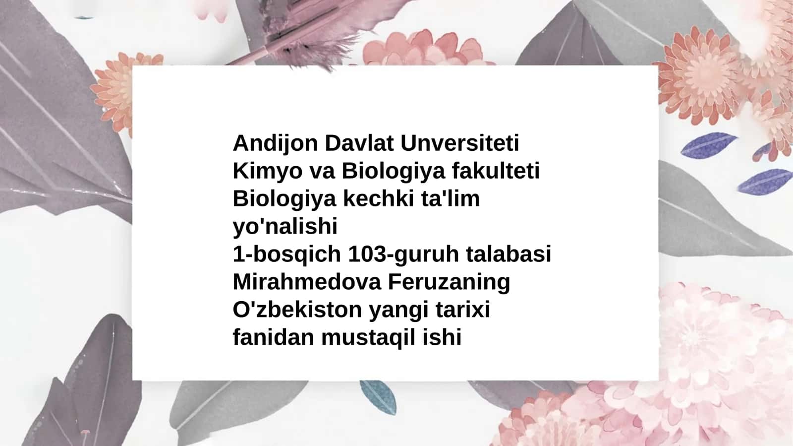 O'zbekiston yangi tarixi fanidan mustaqil ishi