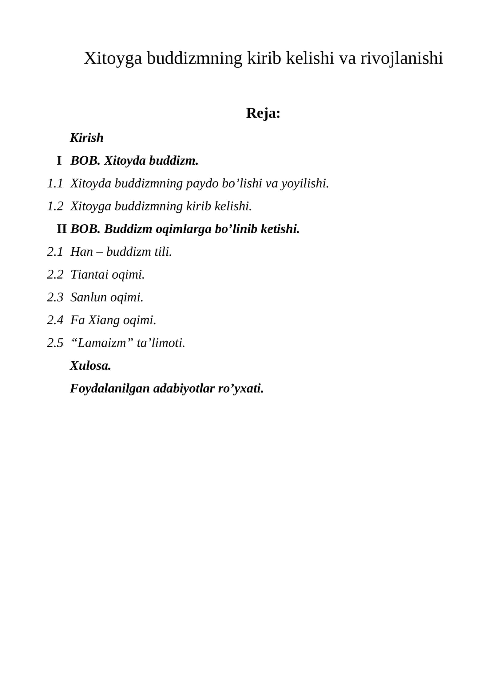 Xitoyga buddizmning kirib kelishi va rivojlanishi