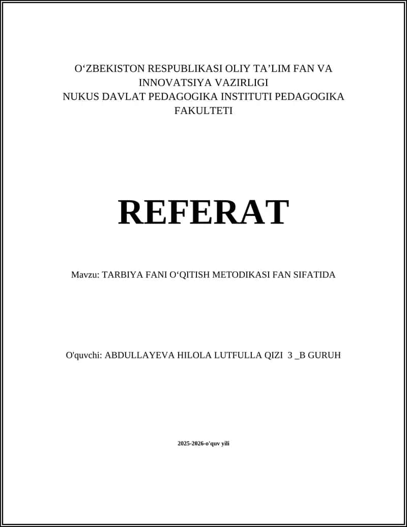 Tarbiya Fani Oʻqitish Metodikasi