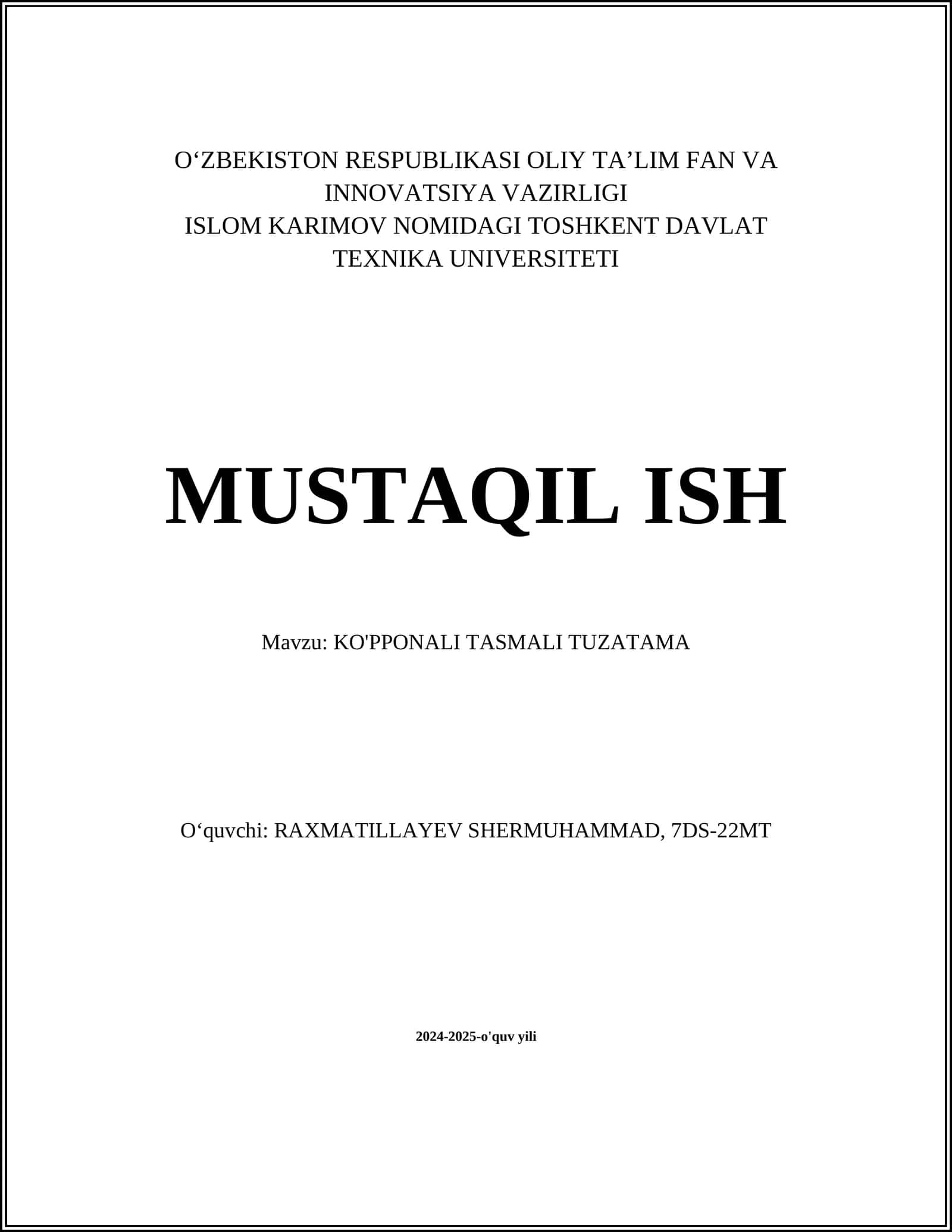 KO'PPONALI TASMALI TUZATAMA