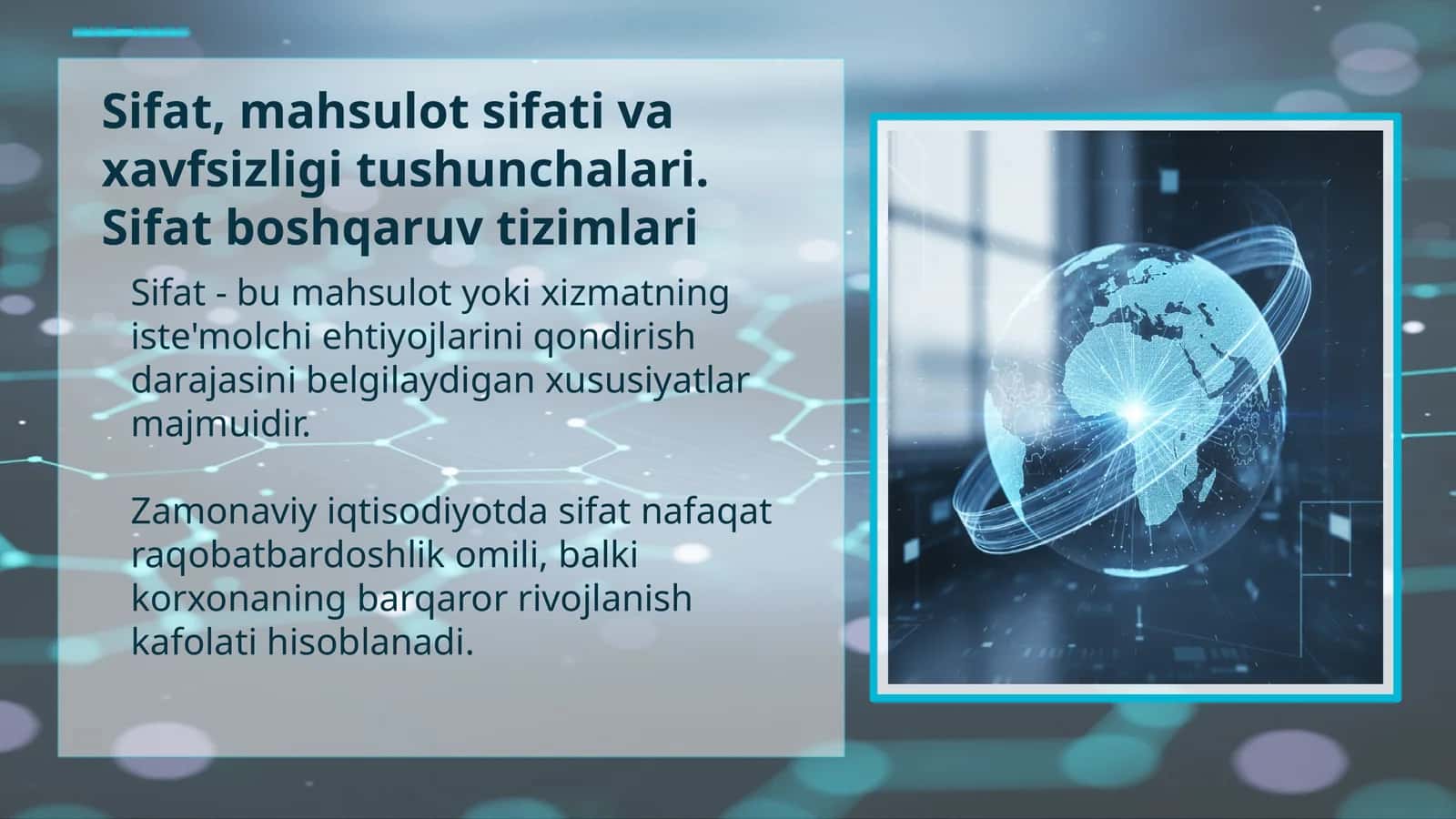 Sifat va mahsulot sifati tushunchalarining nazariy asoslari