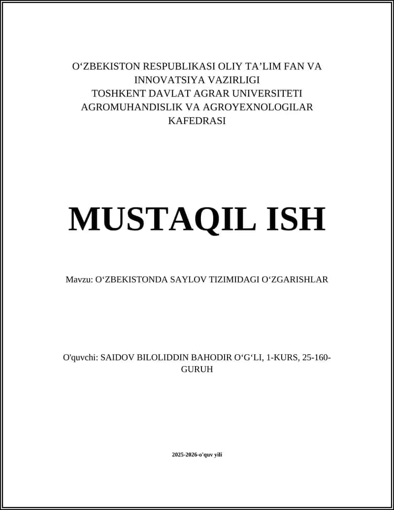 OʻZBEKISTONDA SAYLOV TIZIMIDAGI OʻZGARISHLAR