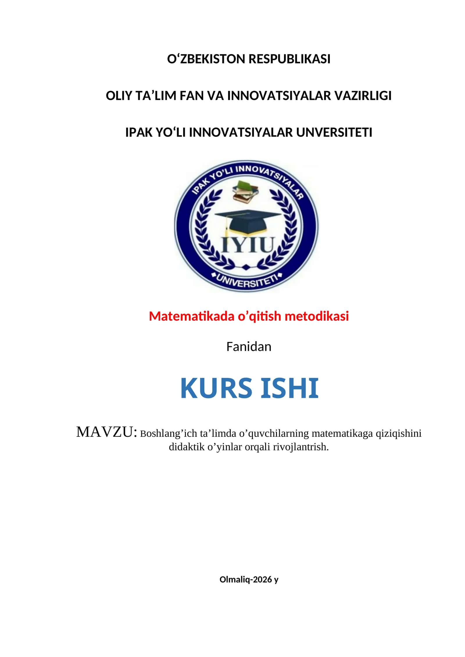 Matematikada o’qitish metodikasi