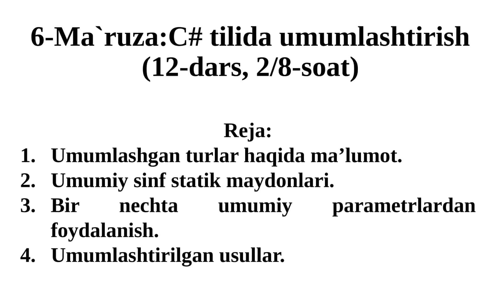 C# tilida umumlashtirish..