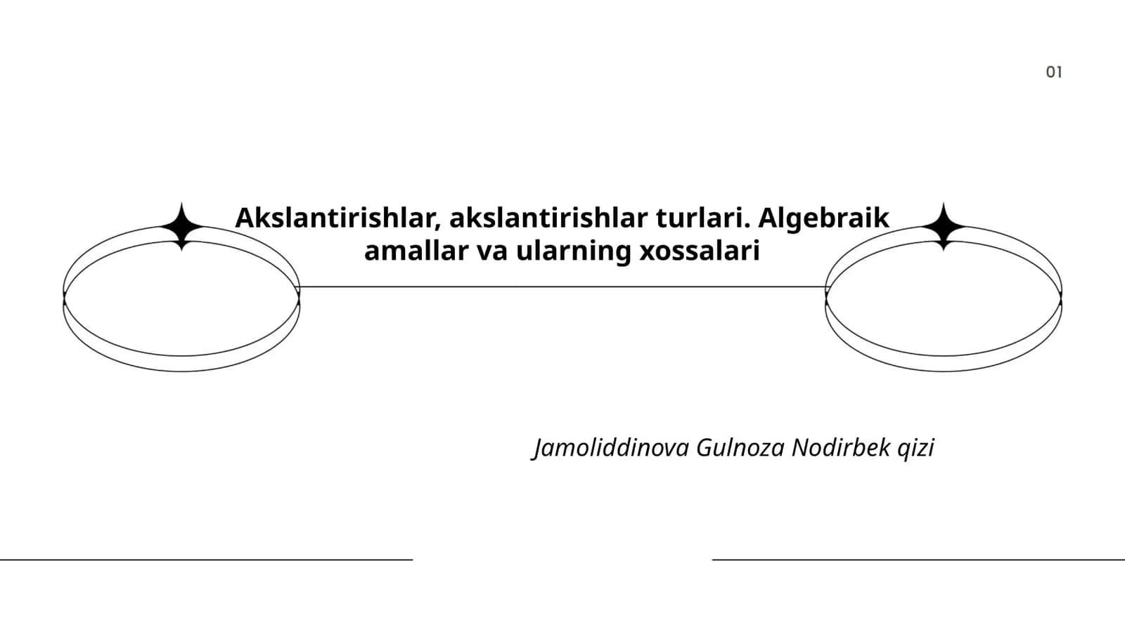 Akslantirishlar, akslantirishlar turlari. Algebraik amallar va ularning xossalari
