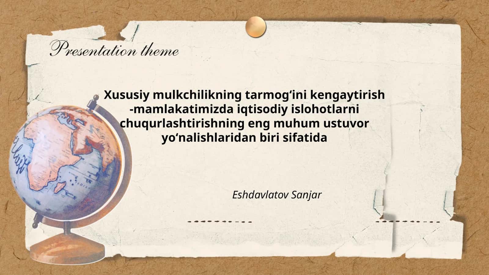 Xususiy mulkchilikning tarmogʻini kengaytirish -mamlakatimizda iqtisodiy islohotlarni chuqurlashtirishning eng muhum ustuvor yoʻnalishlaridan biri