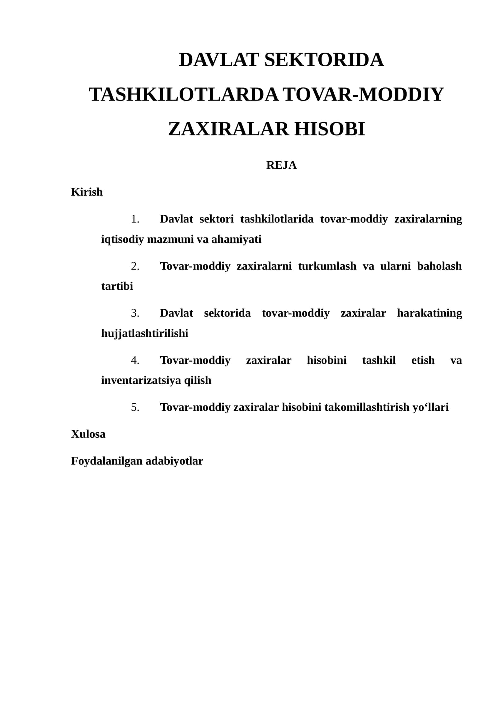 Tovar-moddiy zaxiralarning hisobi