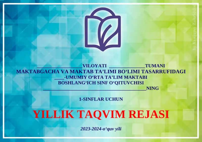 1-sinf “ALIFBE” fanidan taqvim mavzu rejasi