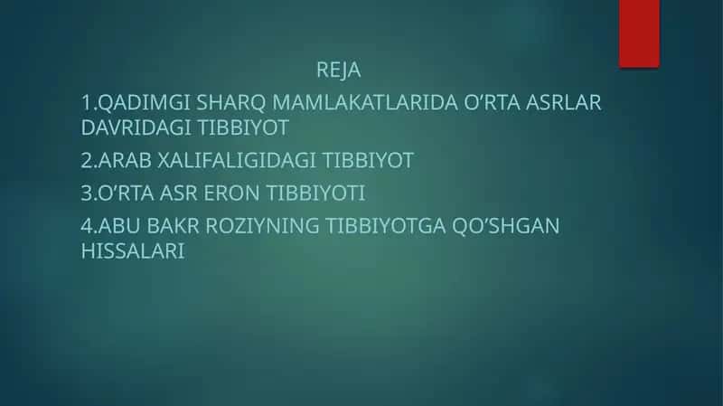 Qadimgi sharq mamlakatlarida o’rta asrlar davridagi tibbiyot