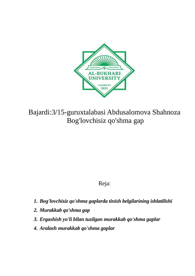 Bog'lovchisiz qo'shma gaplar
