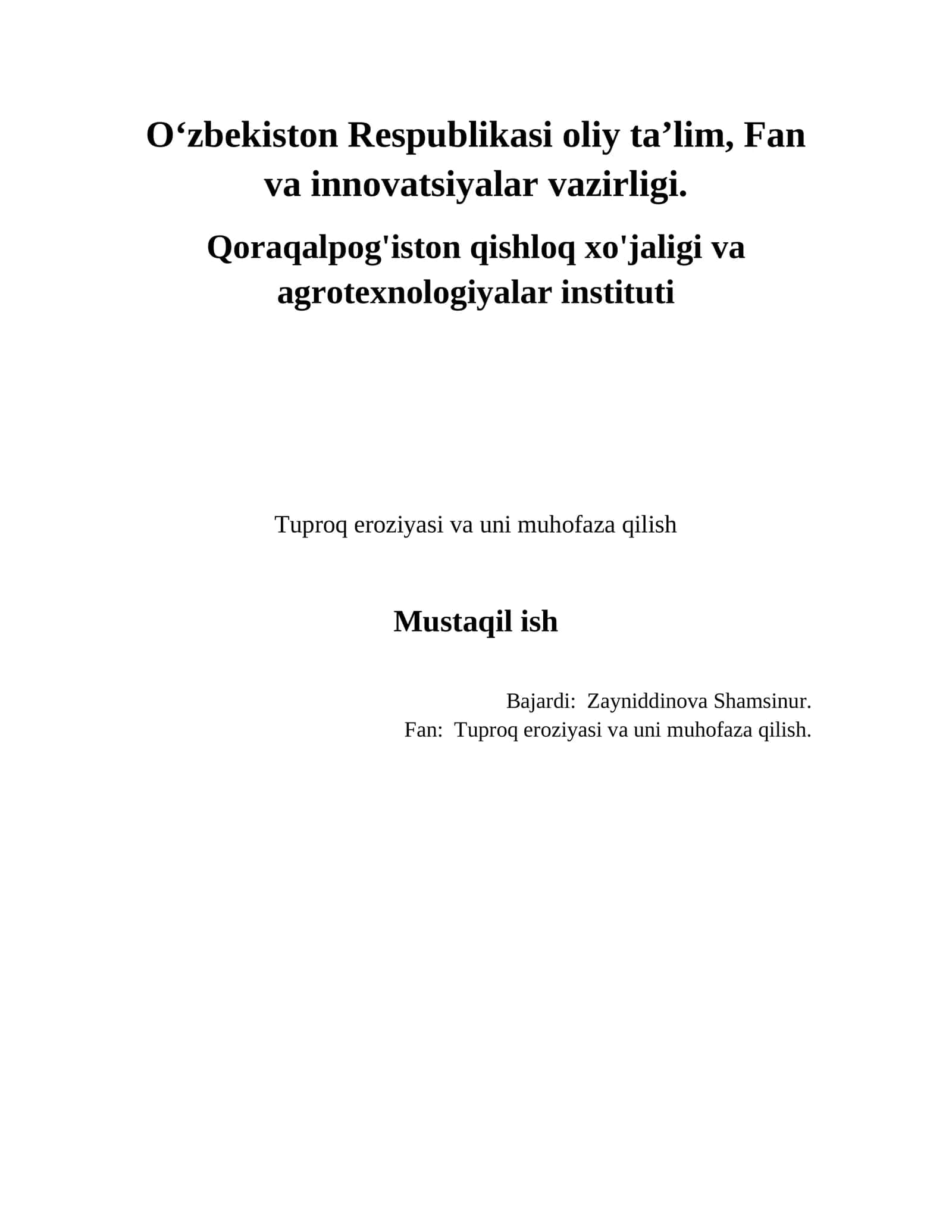 Tuproq eroziyasi va uni muhofaza qilish