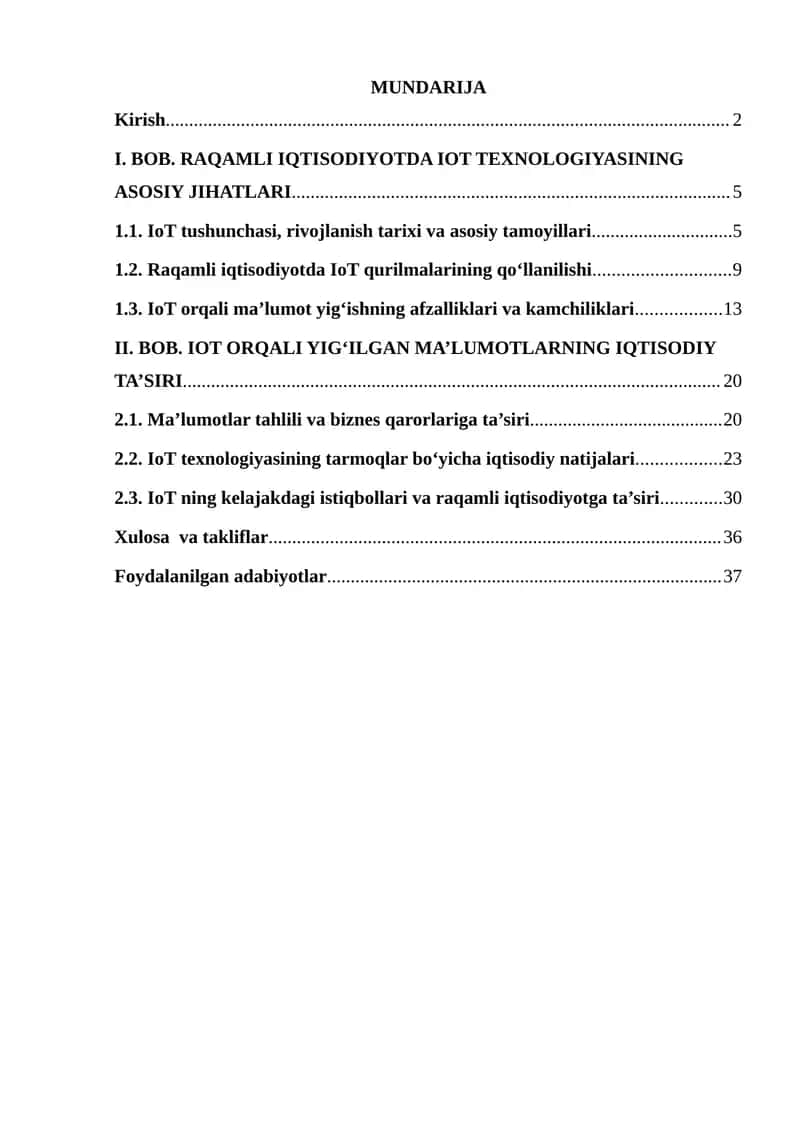 IQTISODIYOTDA IOT TEXNOLOGIYASINING ASOSIY JIHATLARI