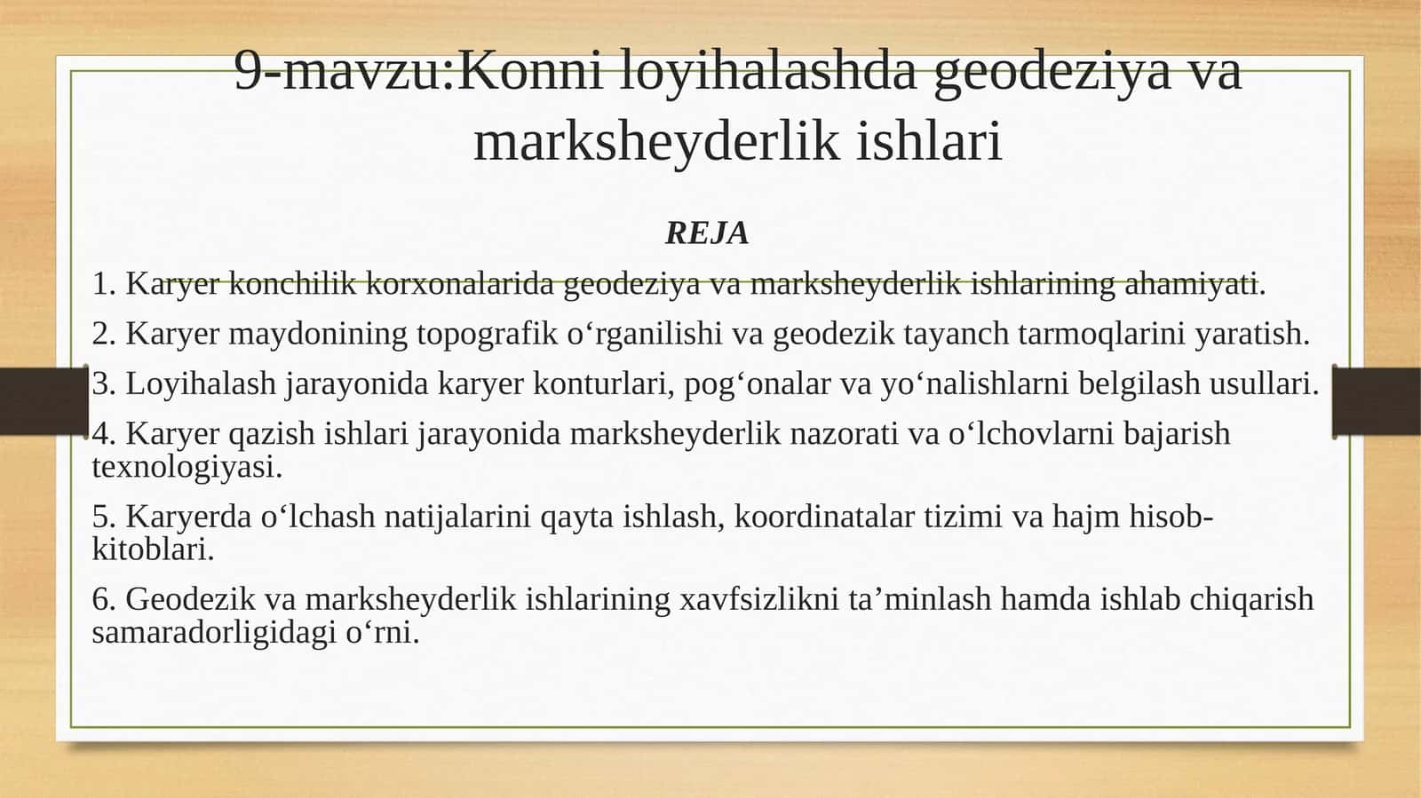 Konni loyihalashda geodeziya va marksheyderlik ishlari