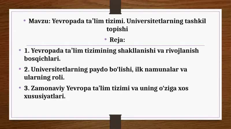Yevropada taʼlim tizimi. Universitetlarning tashkil topishi