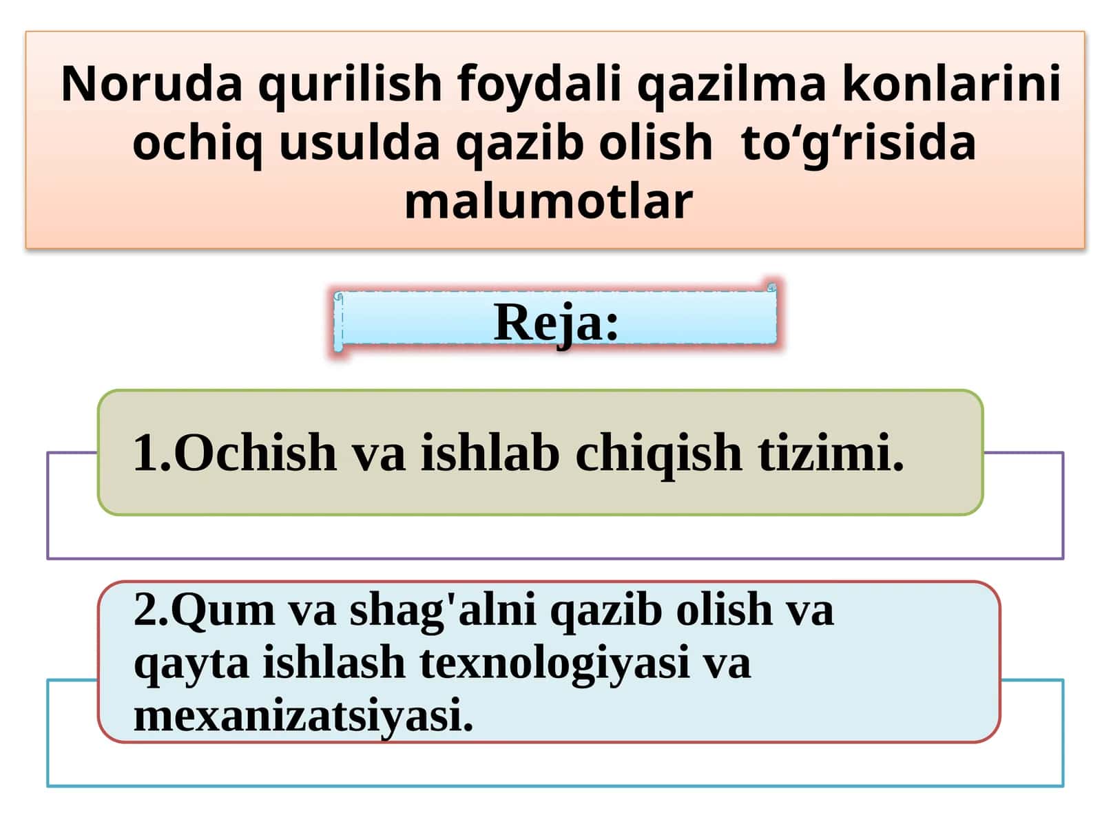 Noruda qurilish foydali qazilma konlarini ochiq usulda qazib olish to‘g‘risida malumotlar