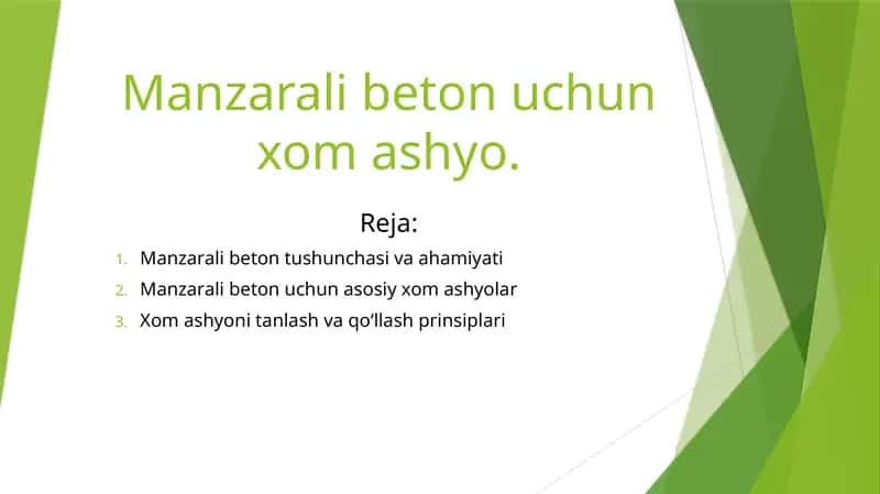 Manzarali beton uchun xom ashyo.