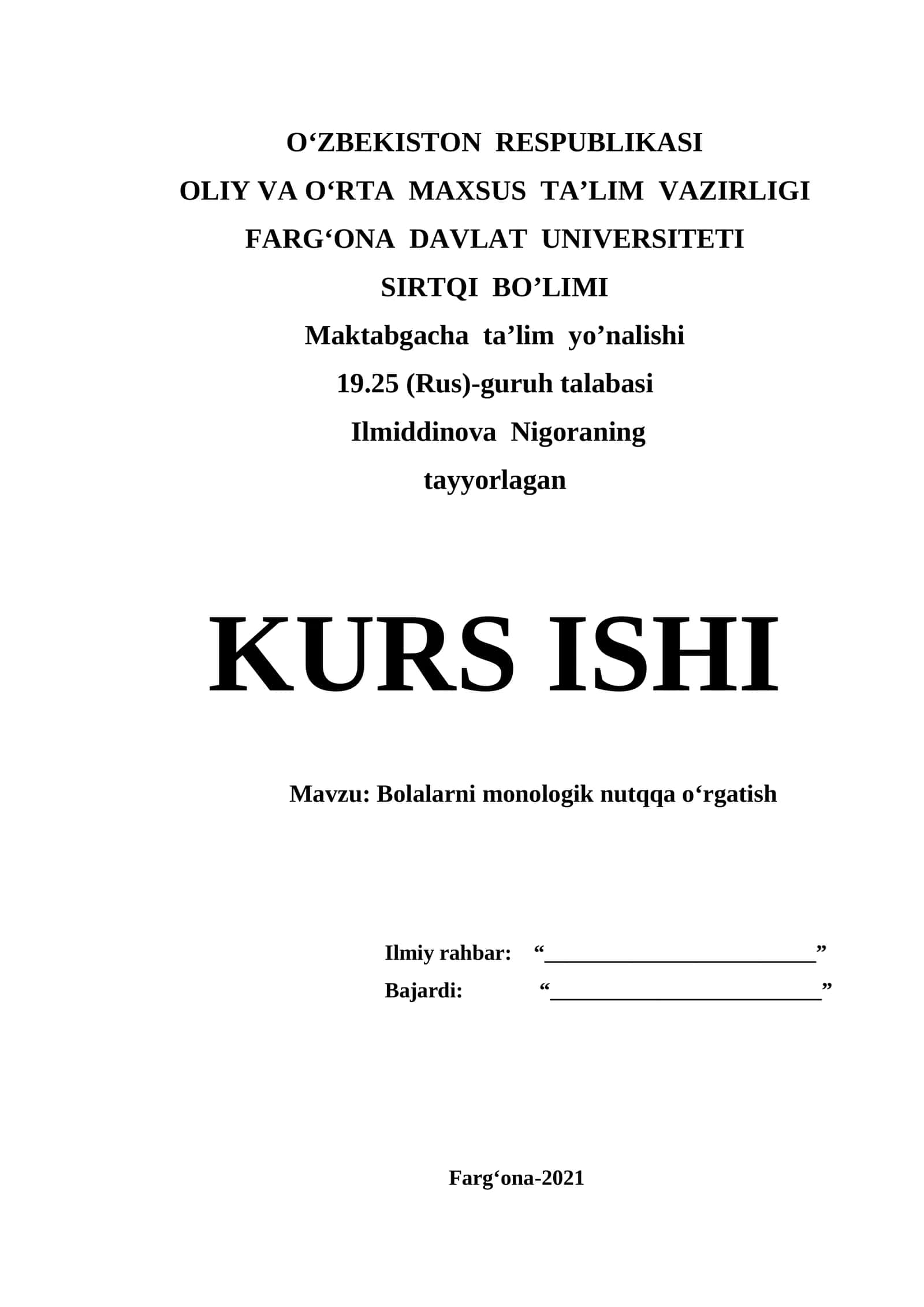 Bolalarni monologik nutqqa oʻrgatish