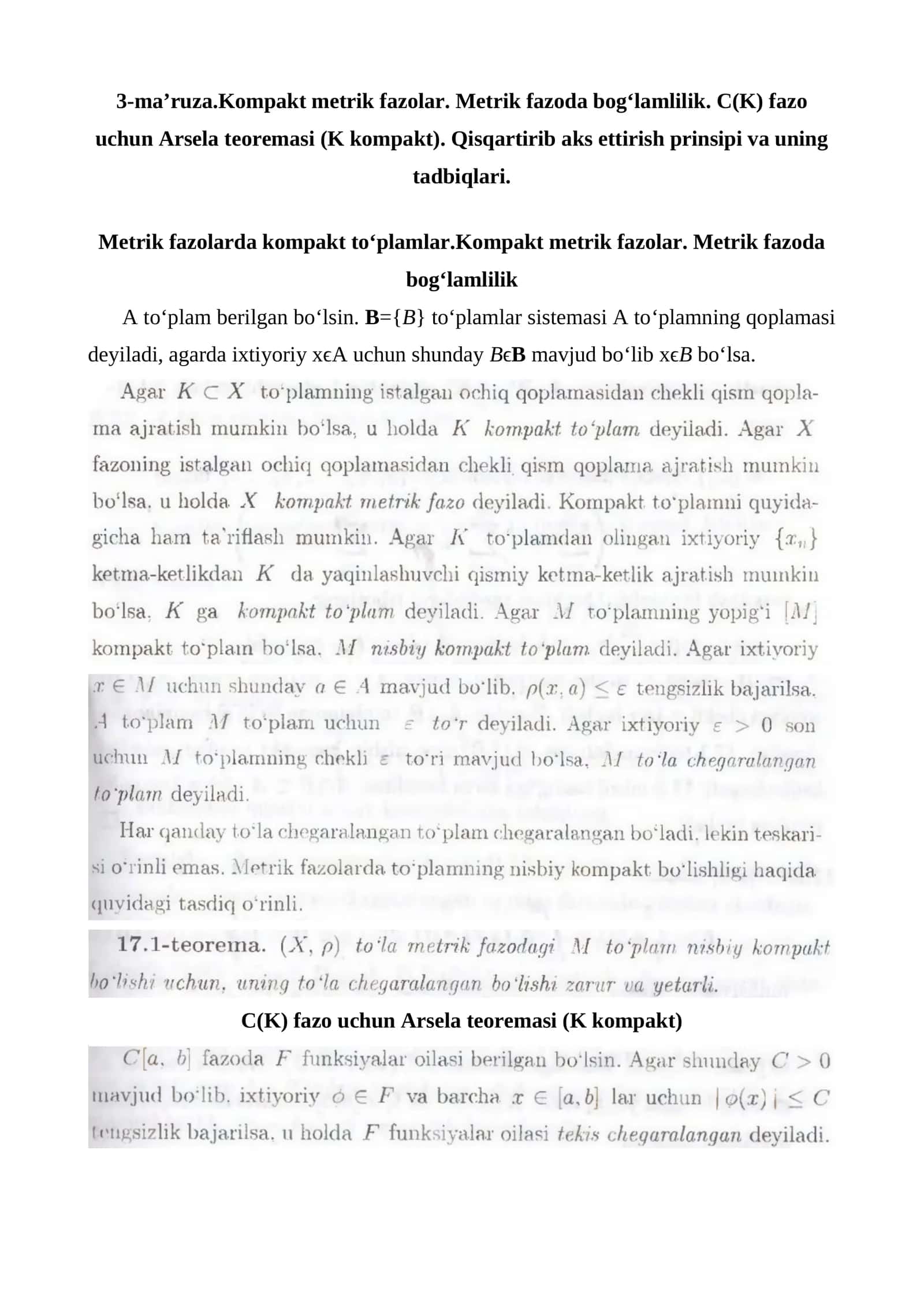 Metrik fazolarda kompakt to‘plamlar