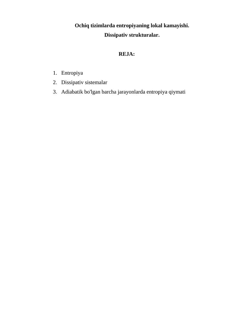 Entropiya va Dissipativ Strukturalar