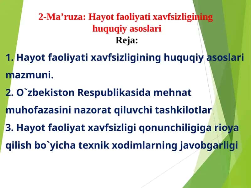 Hayot faoliyati xavfsizligining huquqiy asoslari