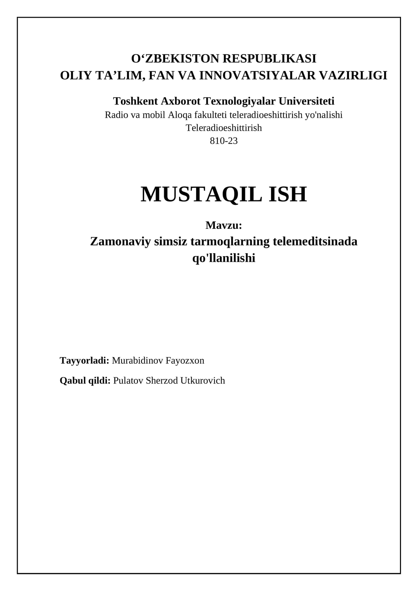 Zamonaviy Simsiz Tarmoqlarning Qo'llanilishi