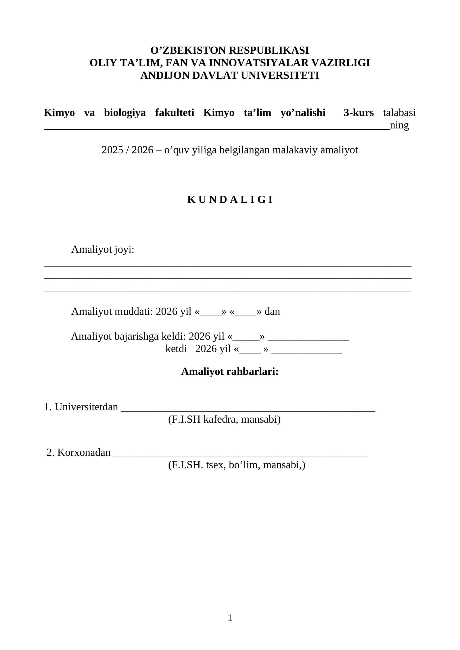 MALAKAVIY AMALIYOT KUNDALIGI