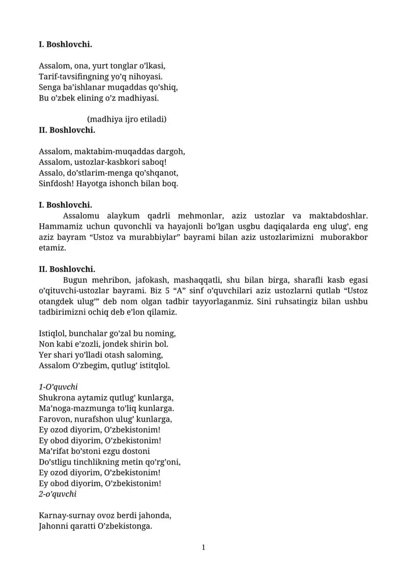 "Ustoz va murabbiylar" bayrami