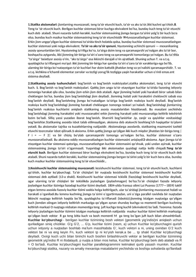 Statika aksiomalari