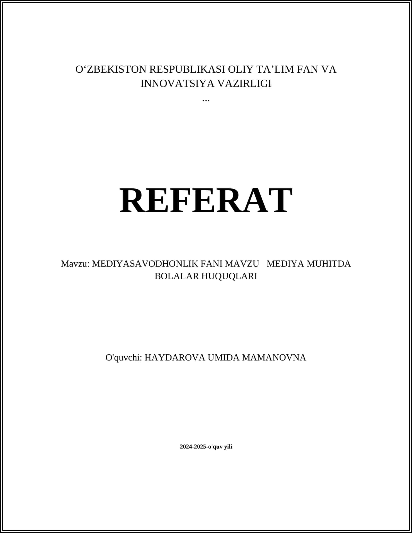 MEDIYASAVODHONLIK FANI
