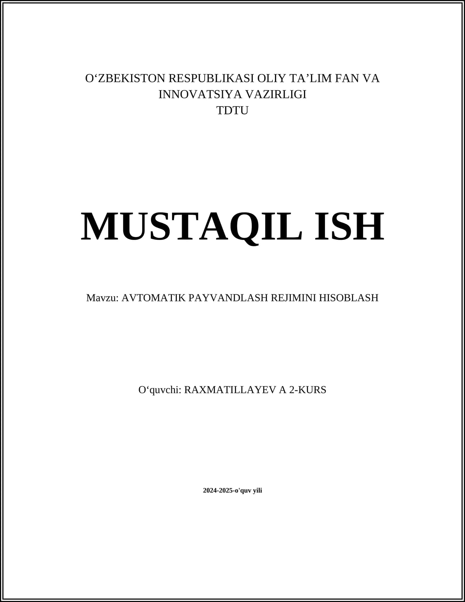 AVTOMATIK PAYVANDLASH REJIMINI HISOBLASH