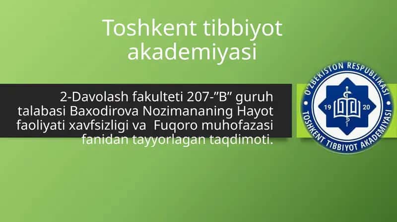 Baxodirova Nozimananing hayot faoliyati xavfsizligi va Fuqoromuhofazasifani