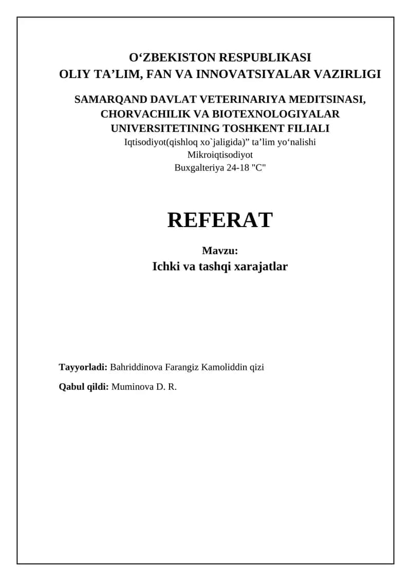 Ichki va tashqi xarajatlar: asosiy tushunchalar va misollar