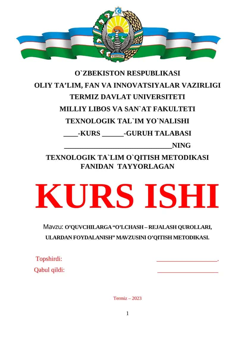 O’QUVCHILARGA O’LCHASH REJALASH QUROLLARI ULARDAN FOYDALANISH MAVZUSINI O’QITISH METODIKASI