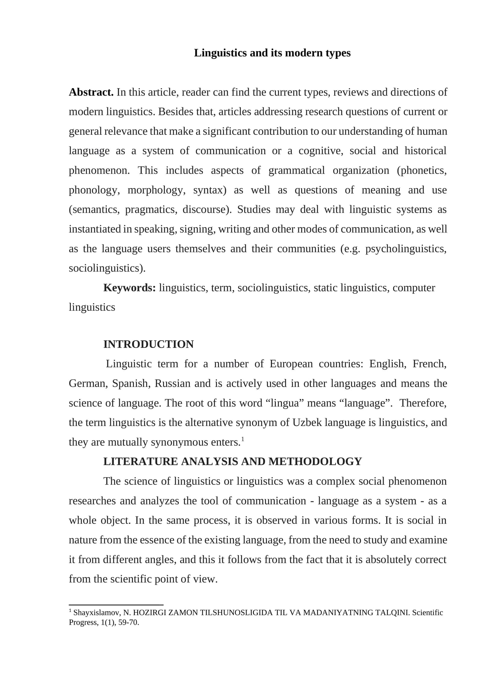 Linguistics and its modern types