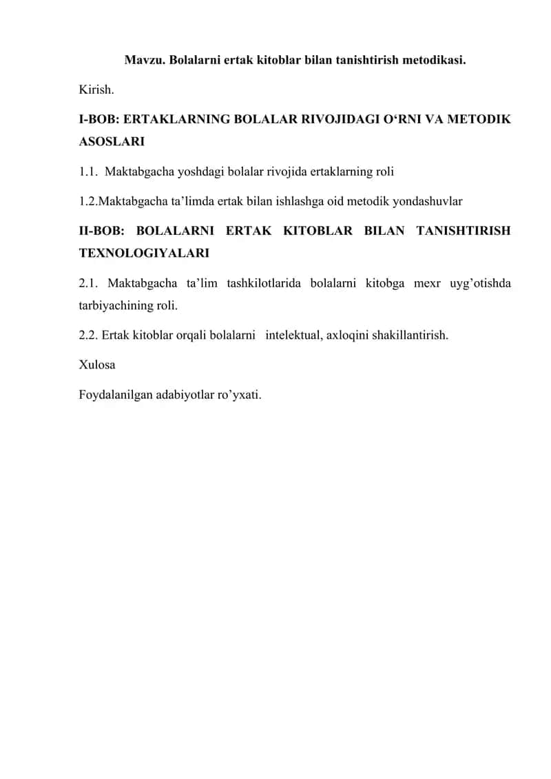 Bolalarni ertak kitoblar bilan tanishtirish metodikasi