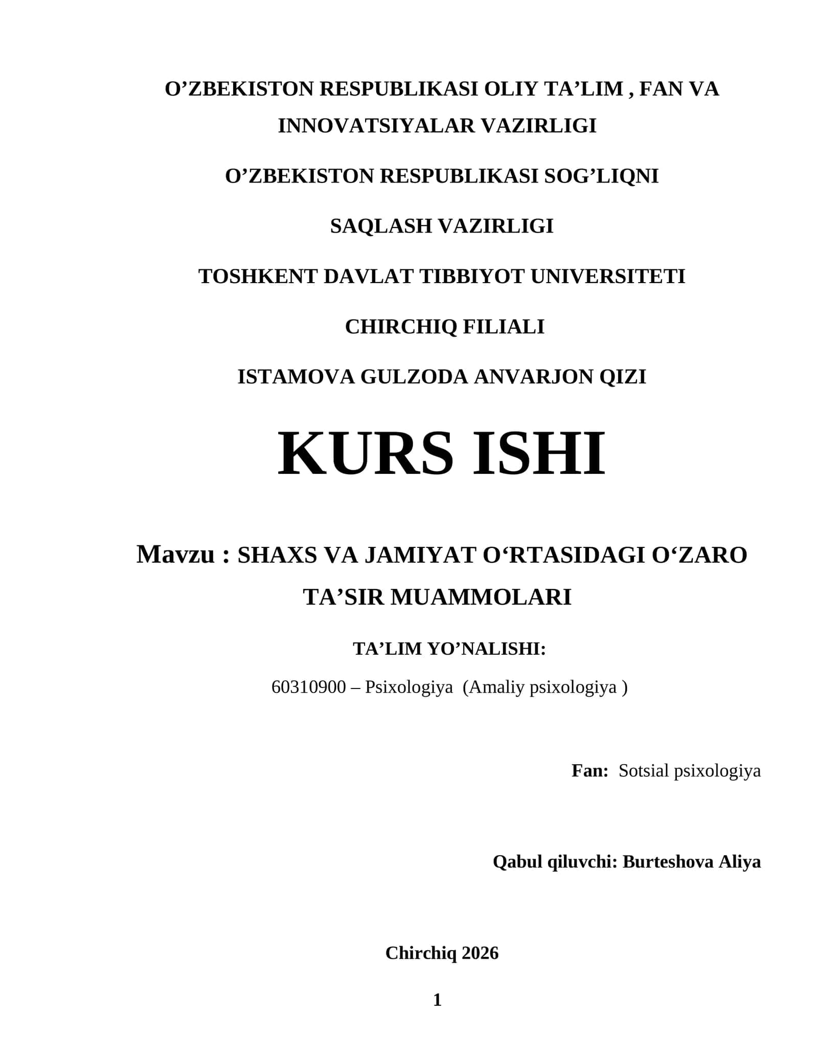 SHAXS VA JAMIYAT O‘RTASIDAGI O‘ZARO TA’SIR MUAMMOLARI