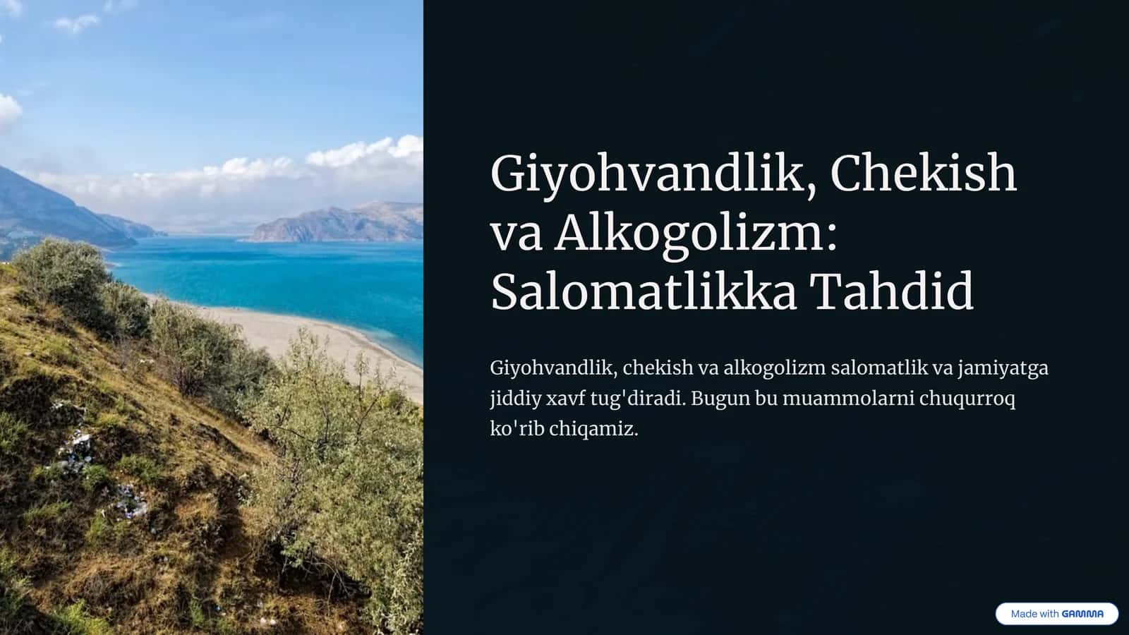 Giyohvandlik, Chekish va Alkogolizm Salomatlikka Tahdid