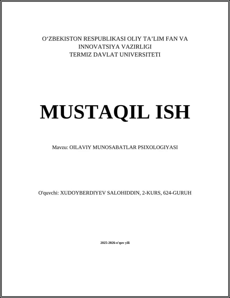OILAVIY MUNOSABATLAR PSIXOLOGIYASI