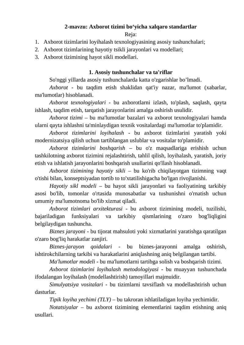 Axborot tizimi bo‘yicha xalqaro standartlar