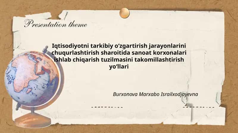 Iqtisodiyotni tarkibiy oʻzgartirish jarayonlarini chuqurlashtirish sharoitida sanoat korxonalari ishlab chiqarish tuzilmasini takomillashtirish yoʻllari