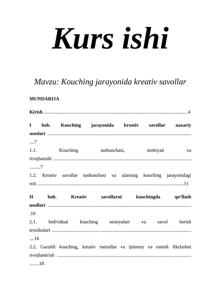 Kouching jarayonida kreativ savollar