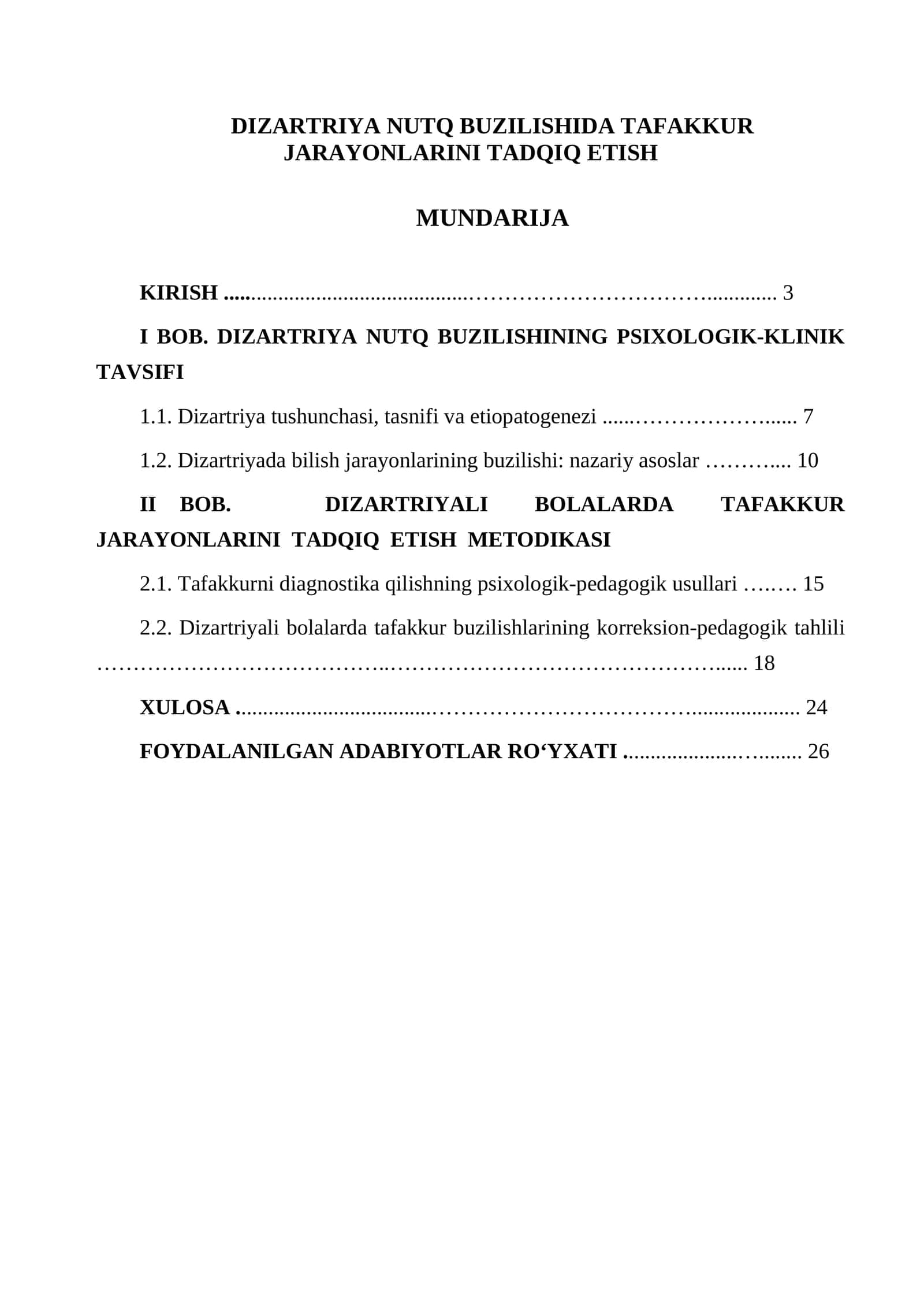 Dizartriya nutq buzilishida tafakkur jarayonlarini tadqiq etish