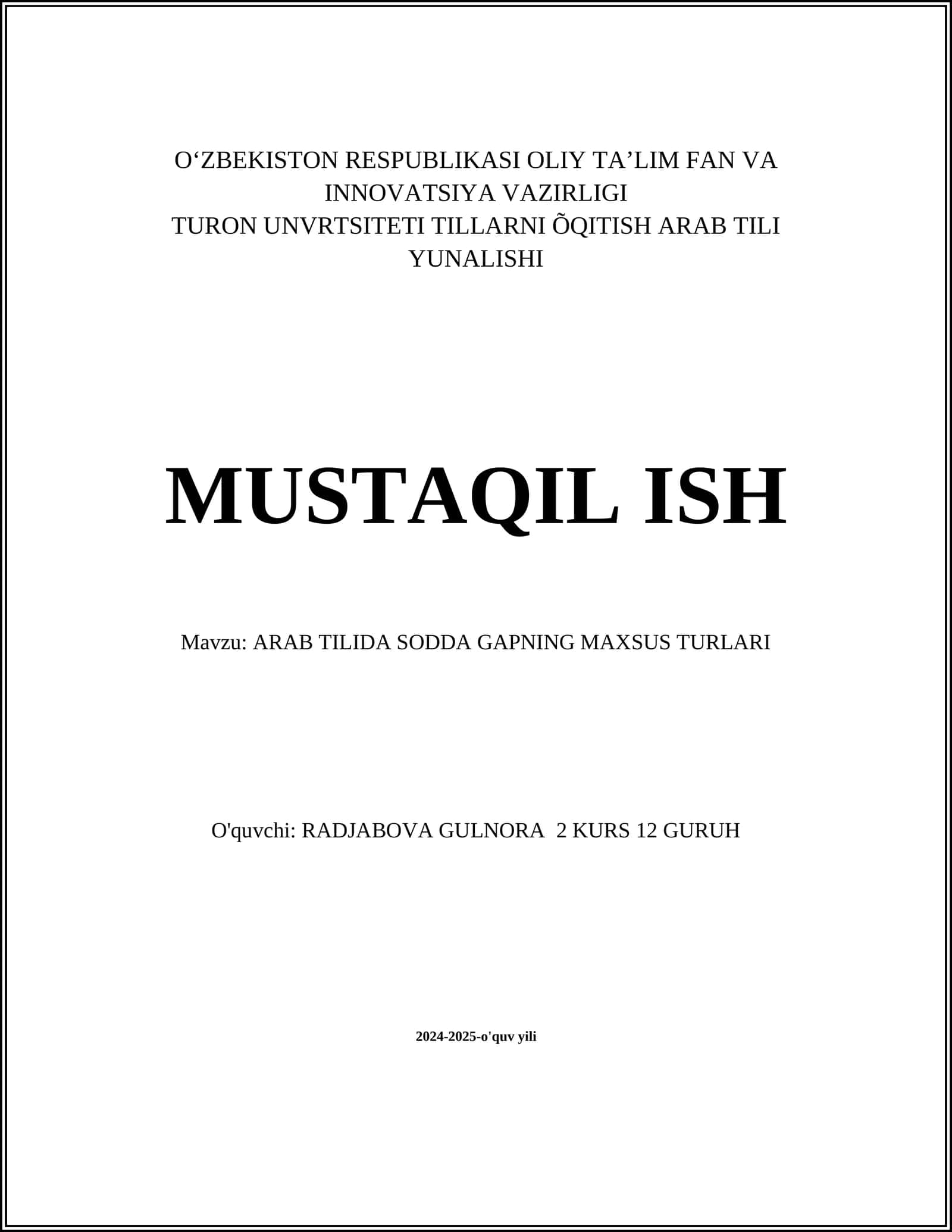 ARAB TILIDA SODDA GAPNING MAXSUS TURLARI