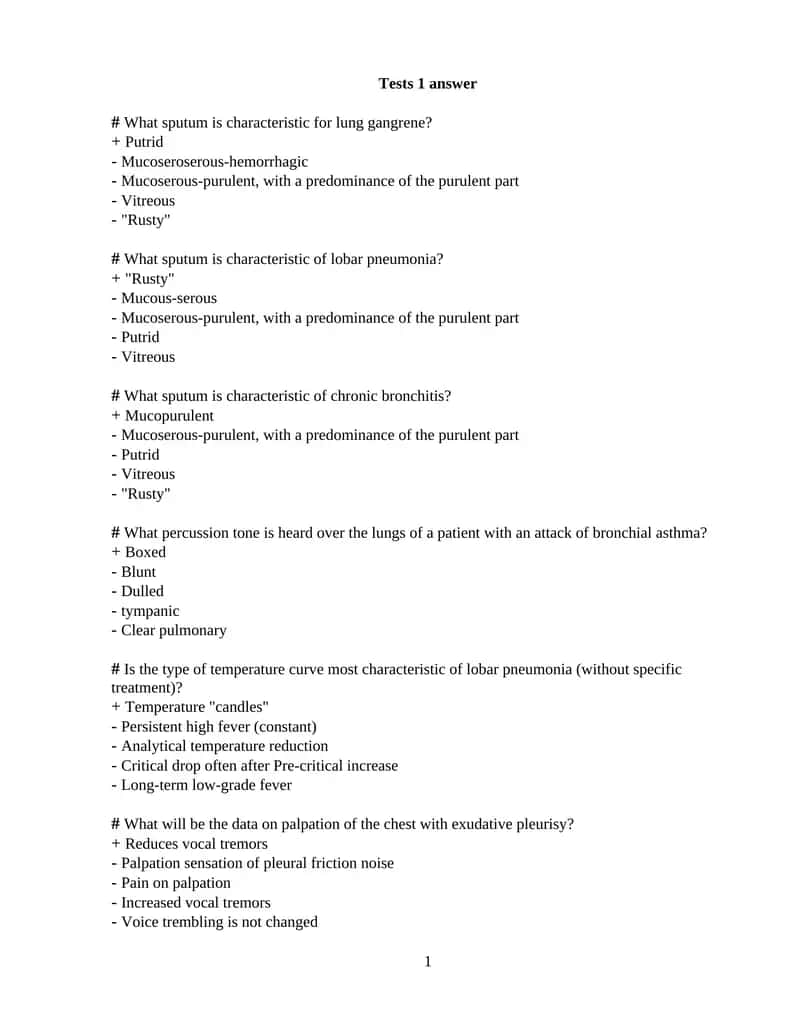 Lung gangrene sputum test