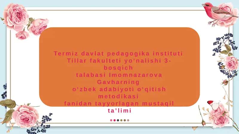 Gavharning oʻzbek adabiyoti oʻqitish metodi