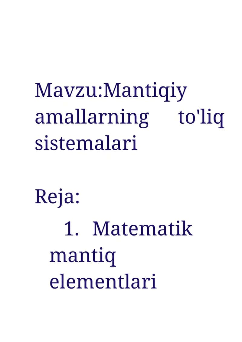 Mantiqiy amallarning to'liq sistemalari