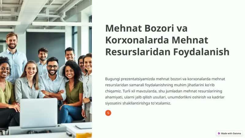 Mehnat Bozori va Korxonalarda Mehnat Resurslaridan Foydalanish